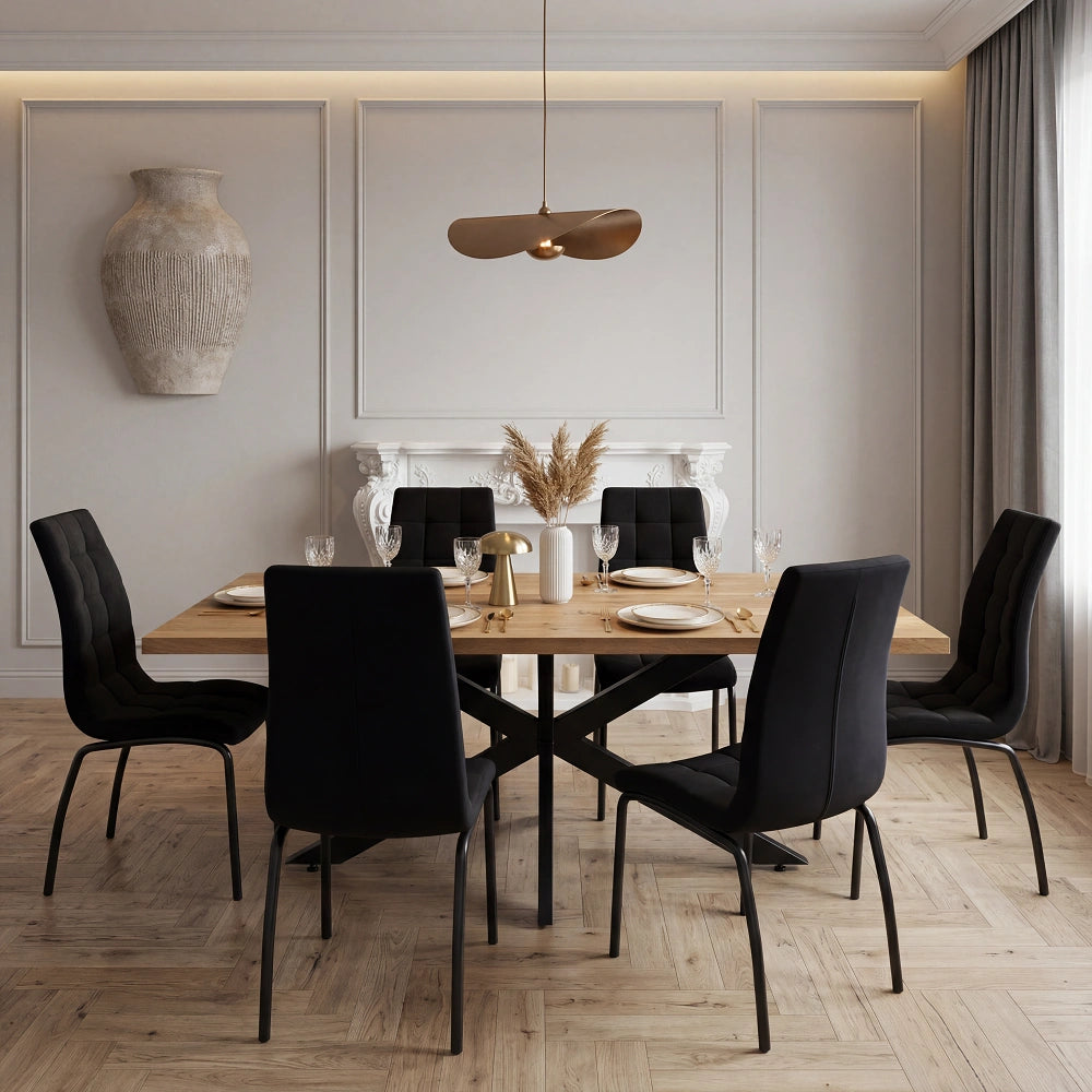Masa extensibila din lemn masiv de stejar 200 x 100 cm, extensibila pana la 300 x 100 x 4 cm, picior metalic Spider