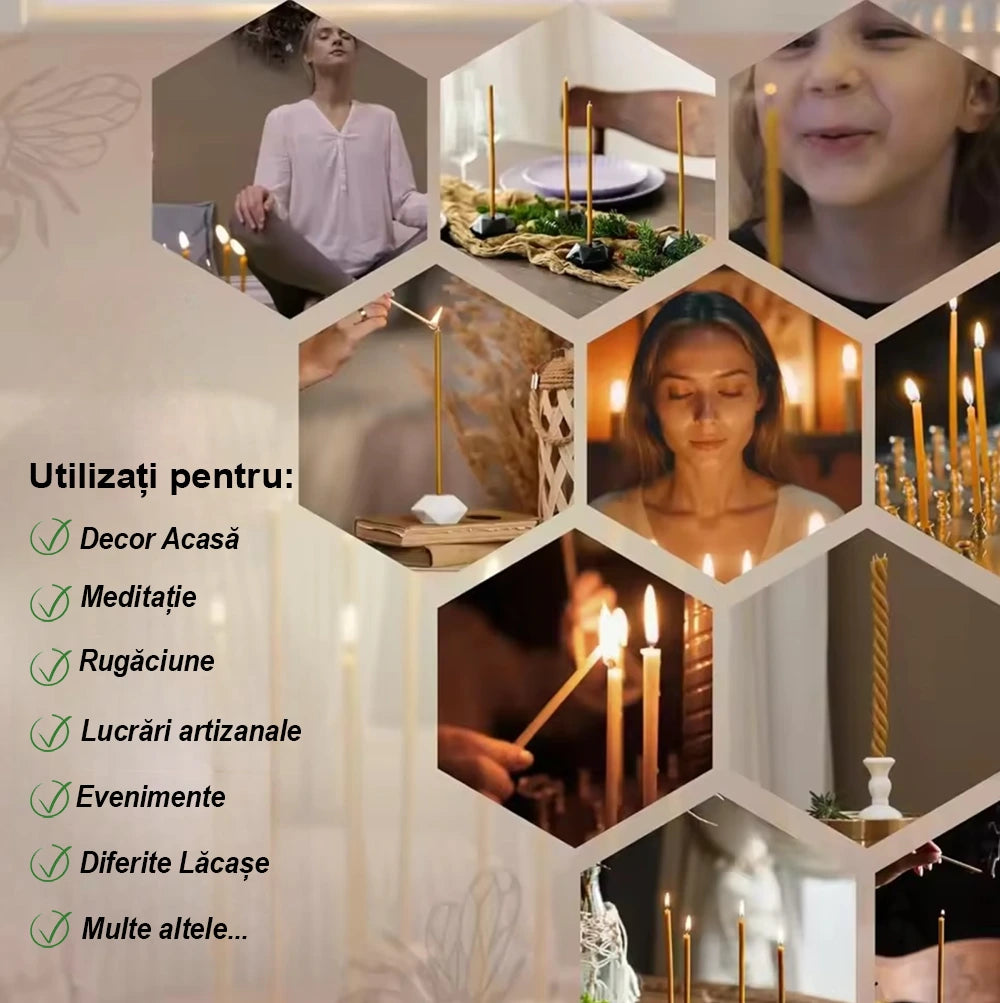 Lumanari mari rasucite din ceara naturala de albine 80 cm - set 10 buc