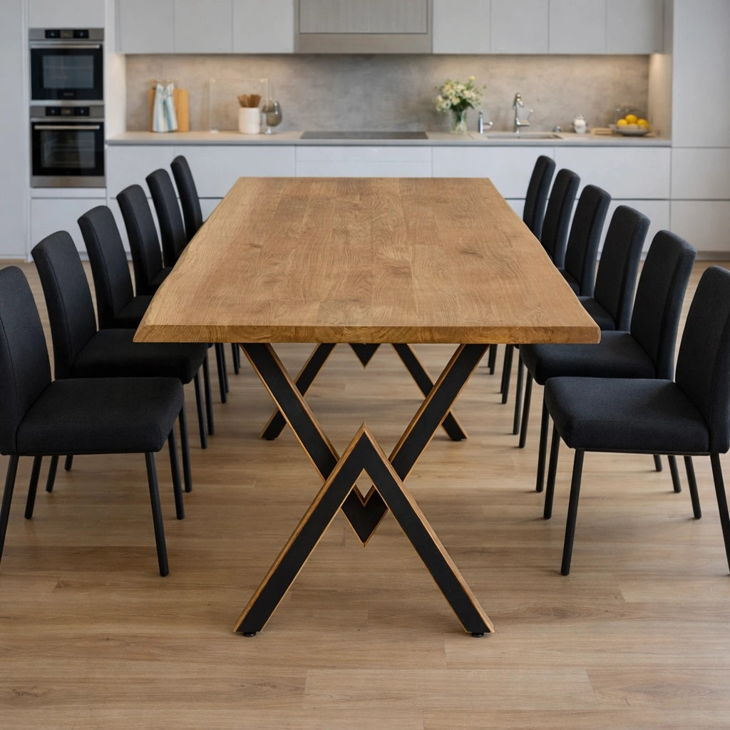 Stół drewniany z litego dębu 280×100 cm – Rustykalny stół do jadalni dla 14 osób | Reelken