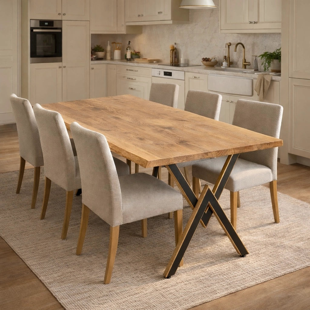Stół drewniany z litego dębu 160×80 cm – Rustykalny stół do jadalni dla 6 osób | Reelken