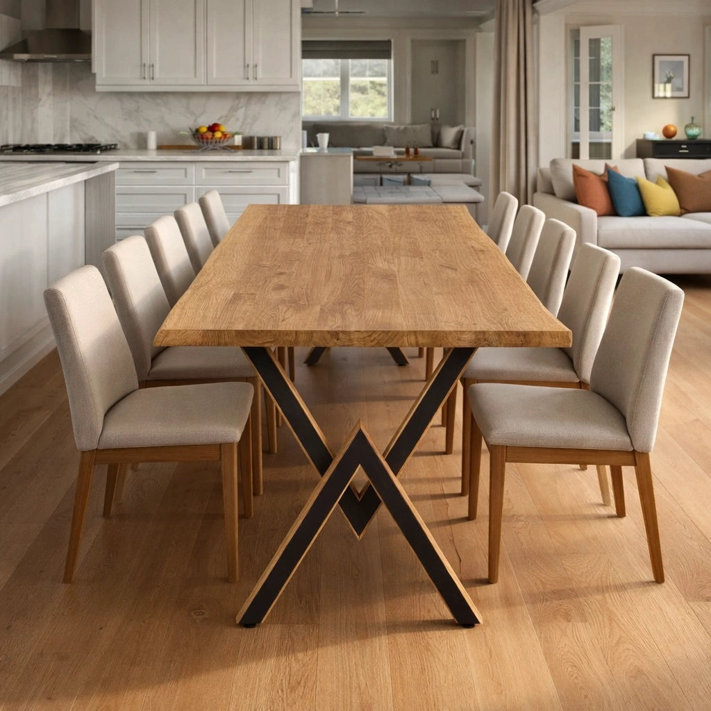 Stół drewniany z litego dębu 220×100 cm – Stół do jadalni dla 10 osób | Reelken