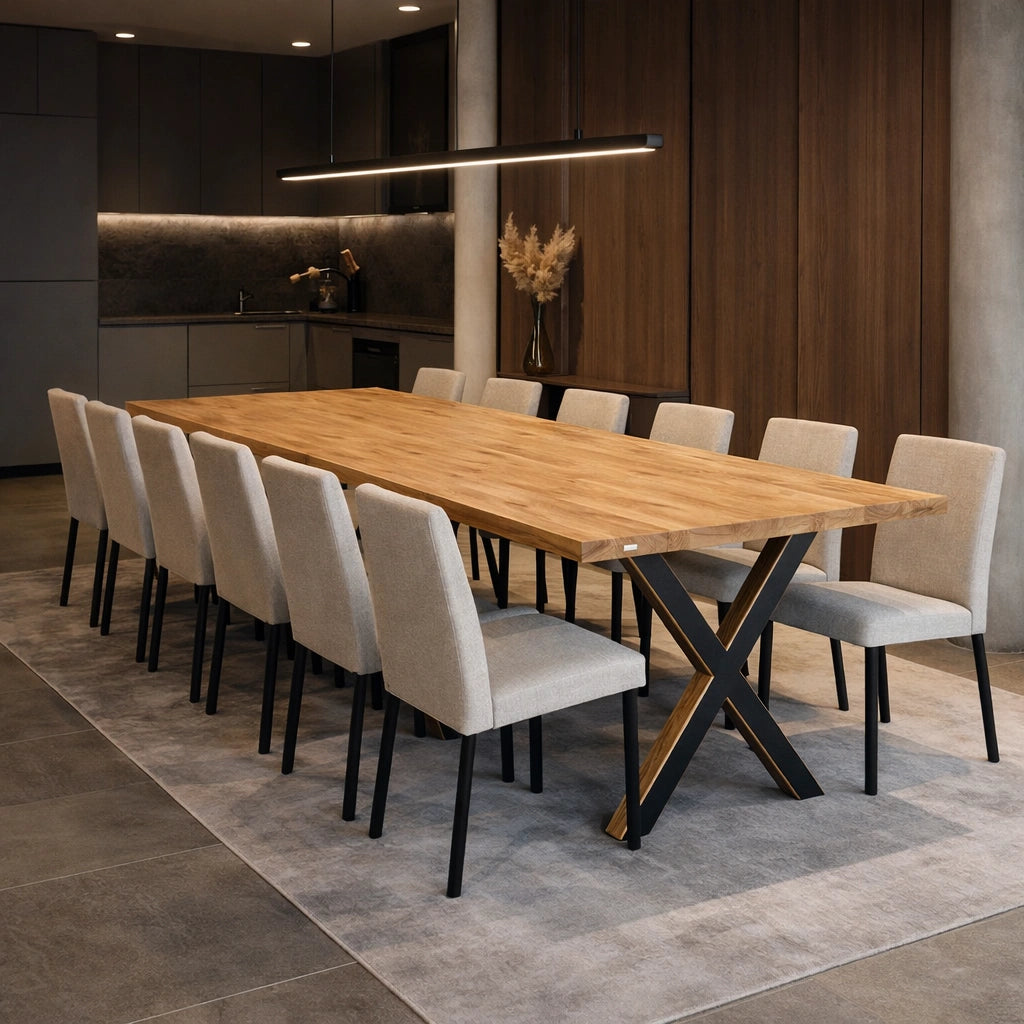 Stół z litego dębu klasyczny 260×100 cm – Stół do jadalni dla 12 osób | Reelken