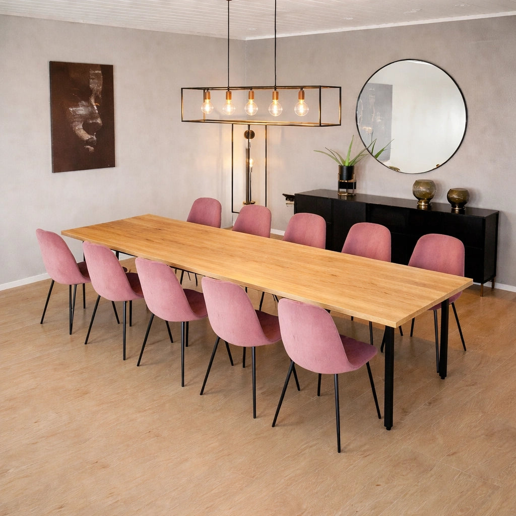 Stół drewniany z litego dębu 220×100 cm – Klasyczny stół do jadalni dla 10 osób | Reelken