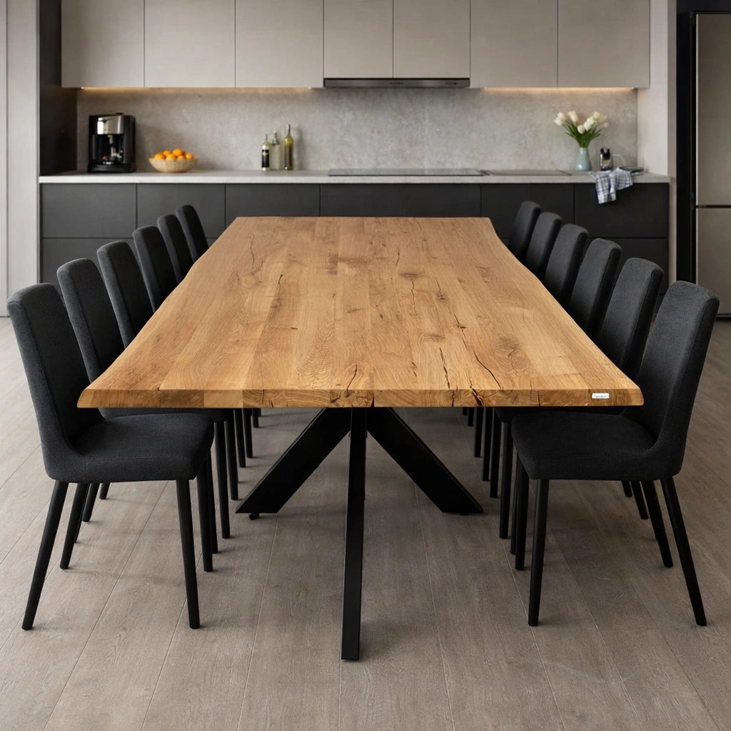 Stół drewniany z litego dębu 280×100 cm – Rustykalny stół do jadalni dla 14 osób | Reelken