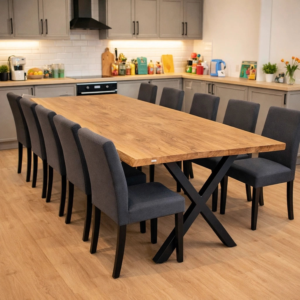 Stół drewniany z litego dębu 240×100 cm – Stół do jadalni dla 10 osób | Reelken