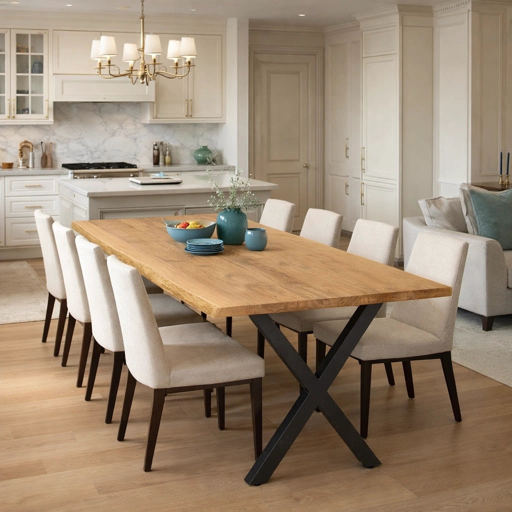 Stół drewniany z litego dębu 200×100 cm – Rustykalny stół do jadalni dla 8 osób | Reelken