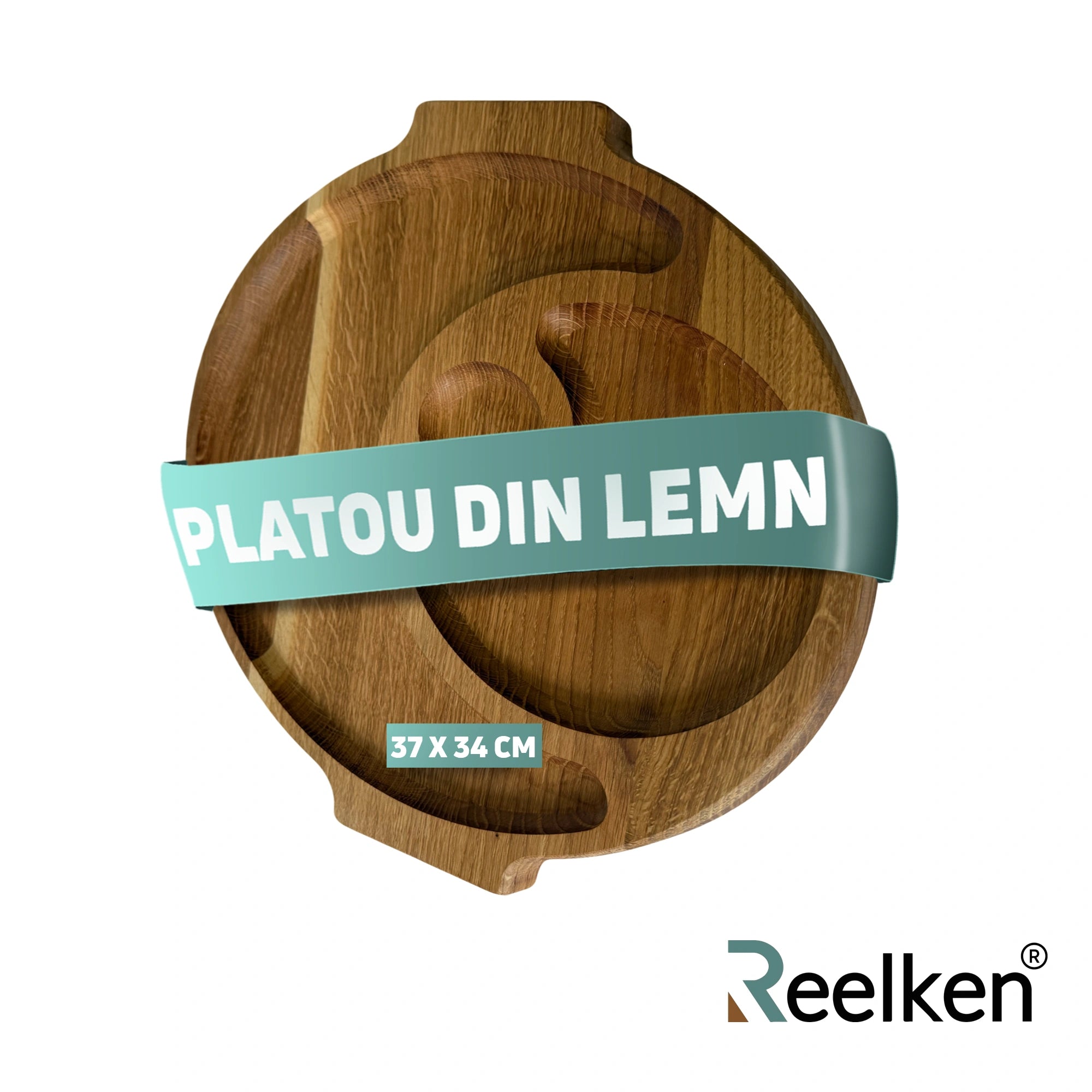 Platou multifunctional din lemn de stejar cu manere – organizeaza aperitivele cu stil