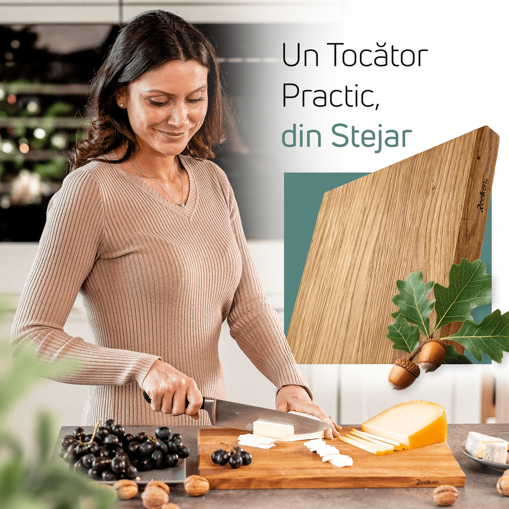 Tocator profesional din lemn de stejar 30x20x2 cm