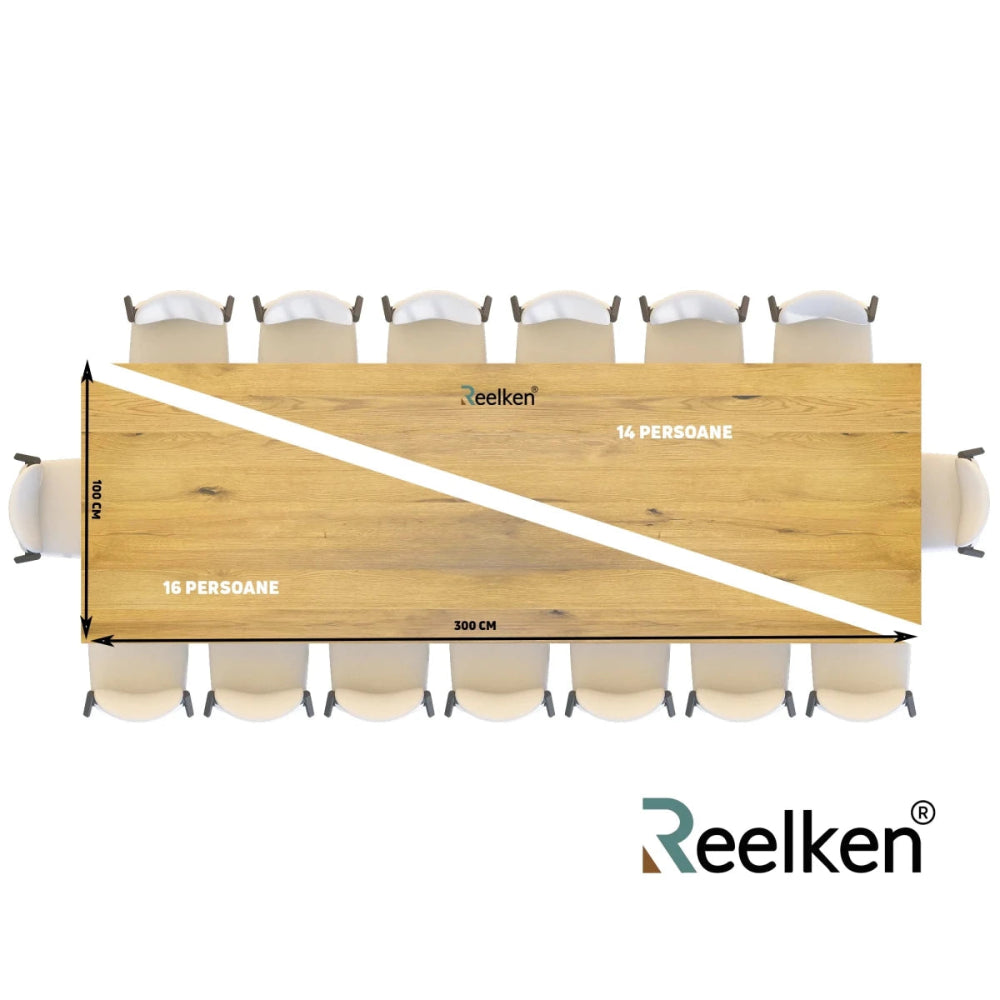 Blat de masa din stejar masiv model rustic - 14 persoane -300x100x4cm - Reelken