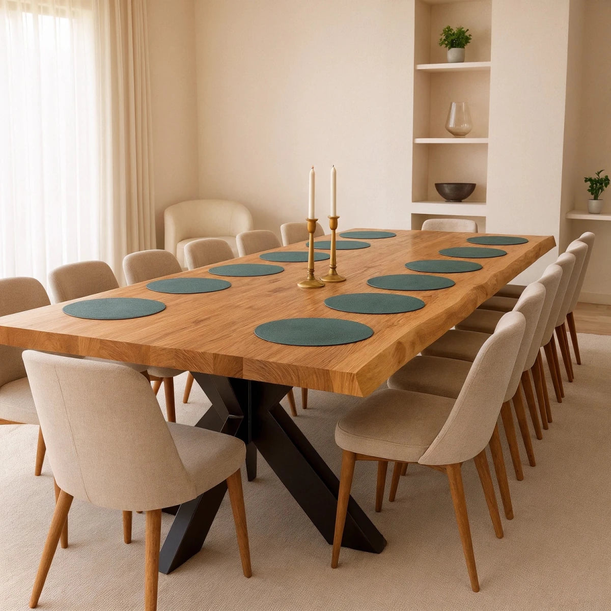 Blat de masa din stejar masiv model rustic - 14 persoane -300x100x4cm - Reelken