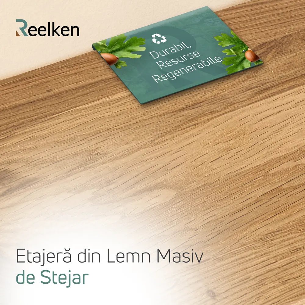 Etajera lemn masiv, din Stejar - margini naturale 50x22x4 cm - Reelken