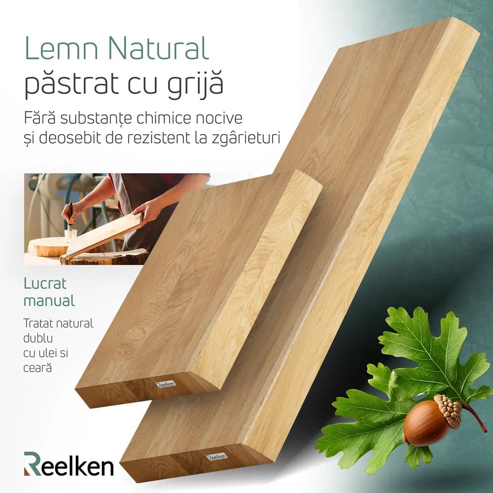 Etajera lemn masiv, din Stejar - margini naturale 50x22x4 cm - Reelken