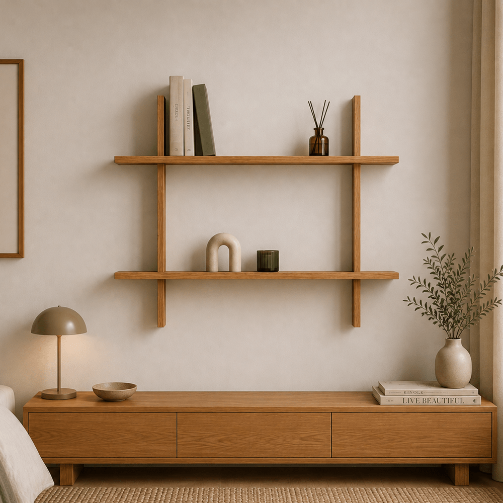 Etajera Matrix din lemn de stejar masiv - 80x70x2 cm - Reelken