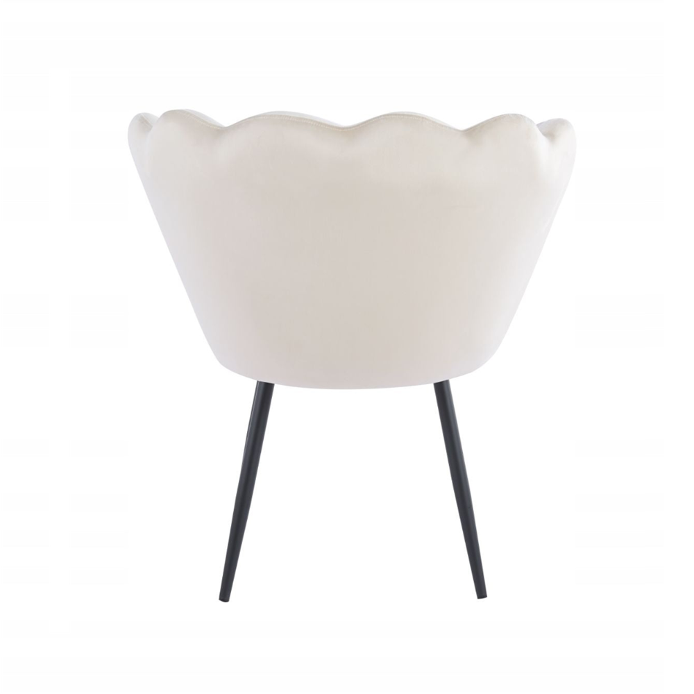 Fotoliu tapitat tip scoica din catifea bej, design modern Glamour, picioare metalice negre, 78x78 cm