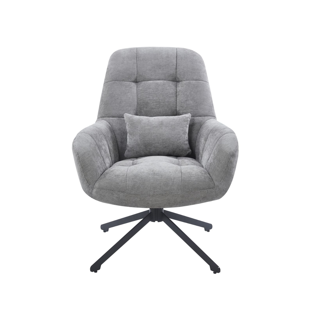 Fotoliu rotativ 360°, tapiterie textila gri, structura metalica neagra, cu perna, 71x95 cm