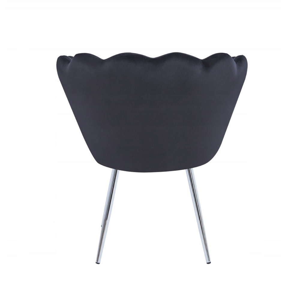 Fotoliu tapitat din catifea neagra, stil glamour modern, picioare metalice crom argintiu