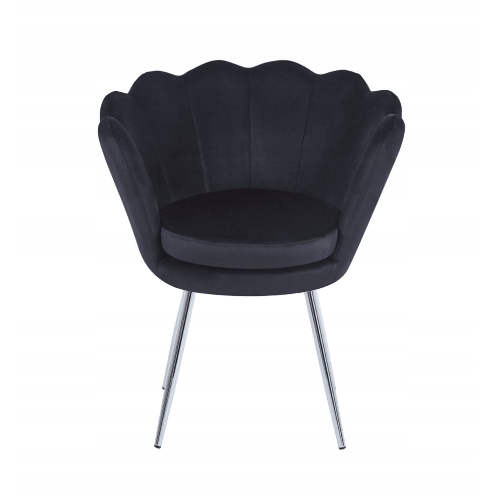 Fotoliu tapitat din catifea neagra, stil glamour modern, picioare metalice crom argintiu - Reelken