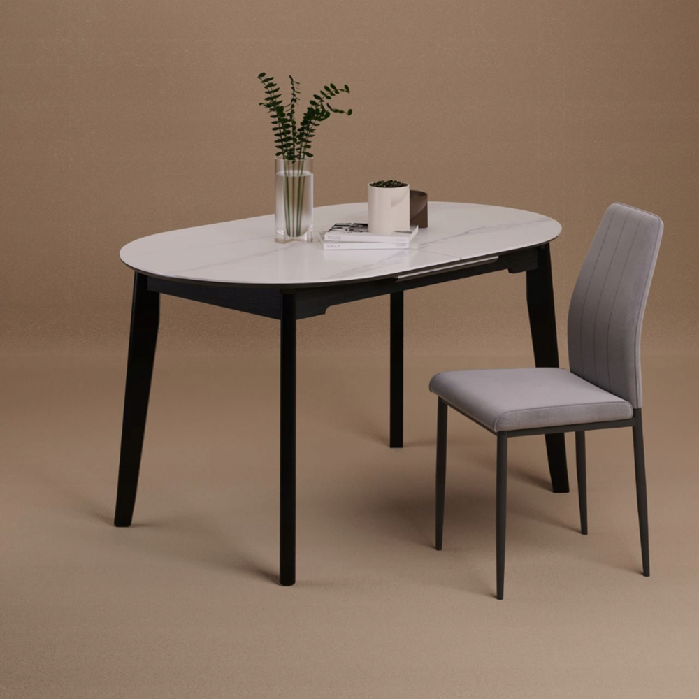 Scaun tapitat din catifea gri, picioare metalice negre, stil Glamour, pentru living/birou, 92 cm