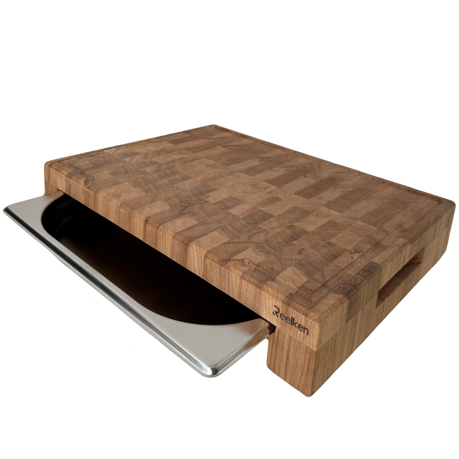 Tocator din lemn de stejar cu tava gastro din inox