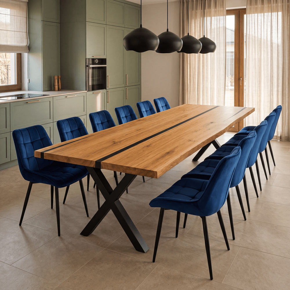 Masa din stejar cu rasina – model rustic pentru 12 persoane – 260x100x4 cm - Reelken