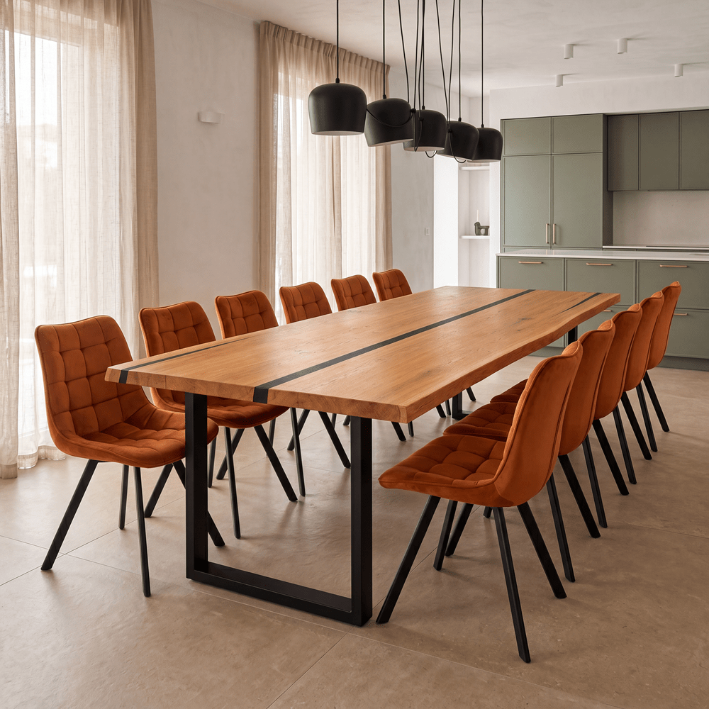 Masa din stejar cu rasina – model rustic pentru 12 persoane – 260x100x4 cm - Reelken