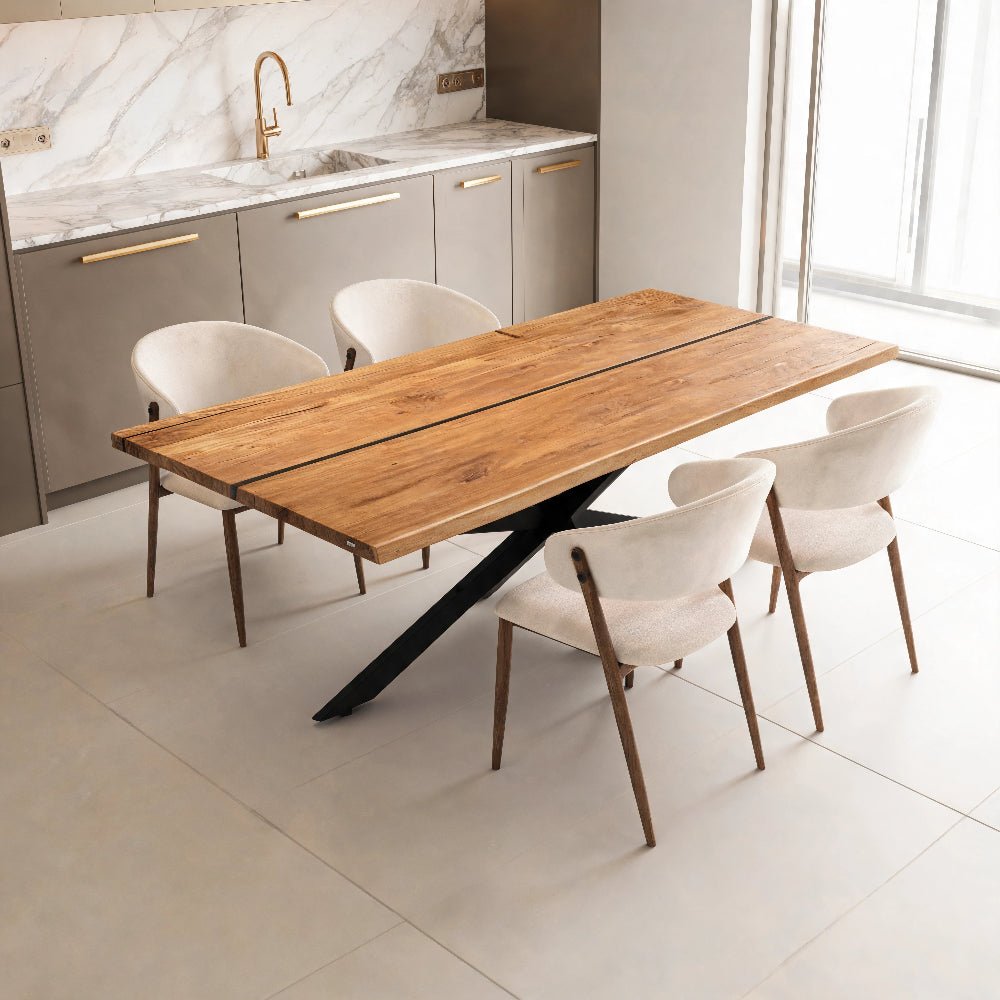 Masa din stejar cu rasina – model rustic pentru 4 persoane – 140x80x4 cm - Reelken