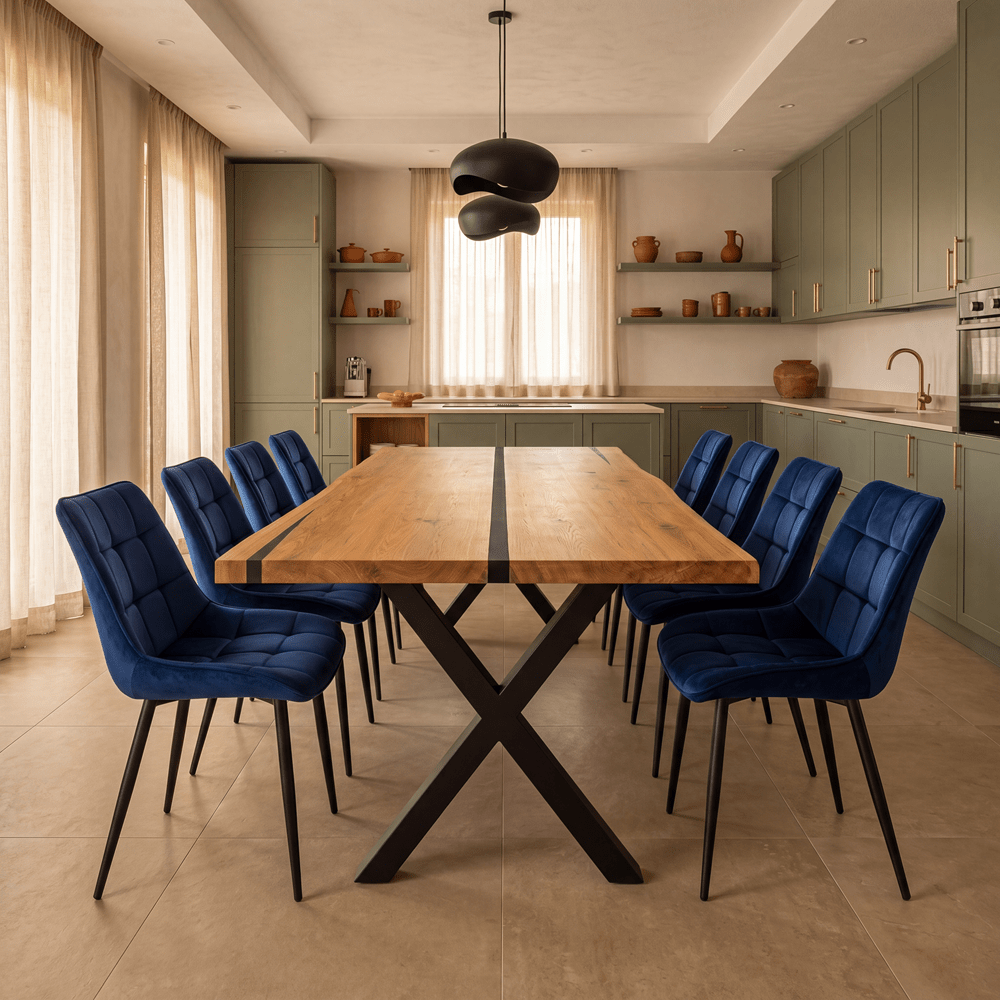 Masa din stejar cu rasina – model rustic pentru 8 persoane – 200x100x4 cm - Reelken