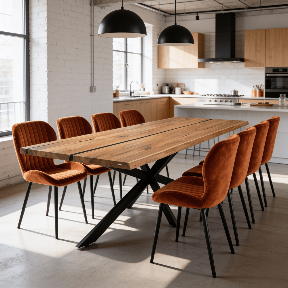 Masa din stejar cu rasina – model rustic pentru 8 persoane – 200x100x4 cm - Reelken