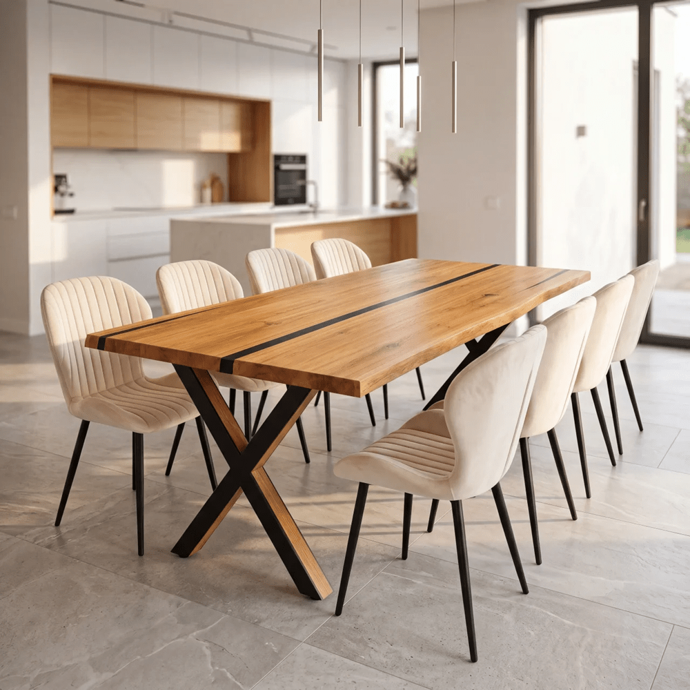 Masa din stejar cu rasina – model rustic pentru 8 persoane – 200x100x4 cm - Reelken