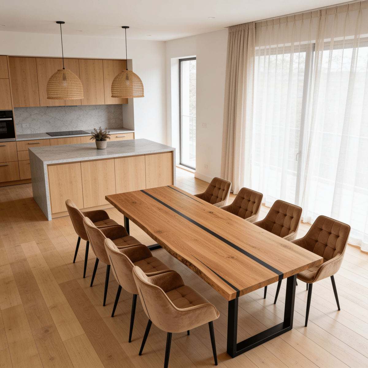 Masa din stejar cu rasina – model rustic pentru 8 persoane – 200x100x4 cm - Reelken