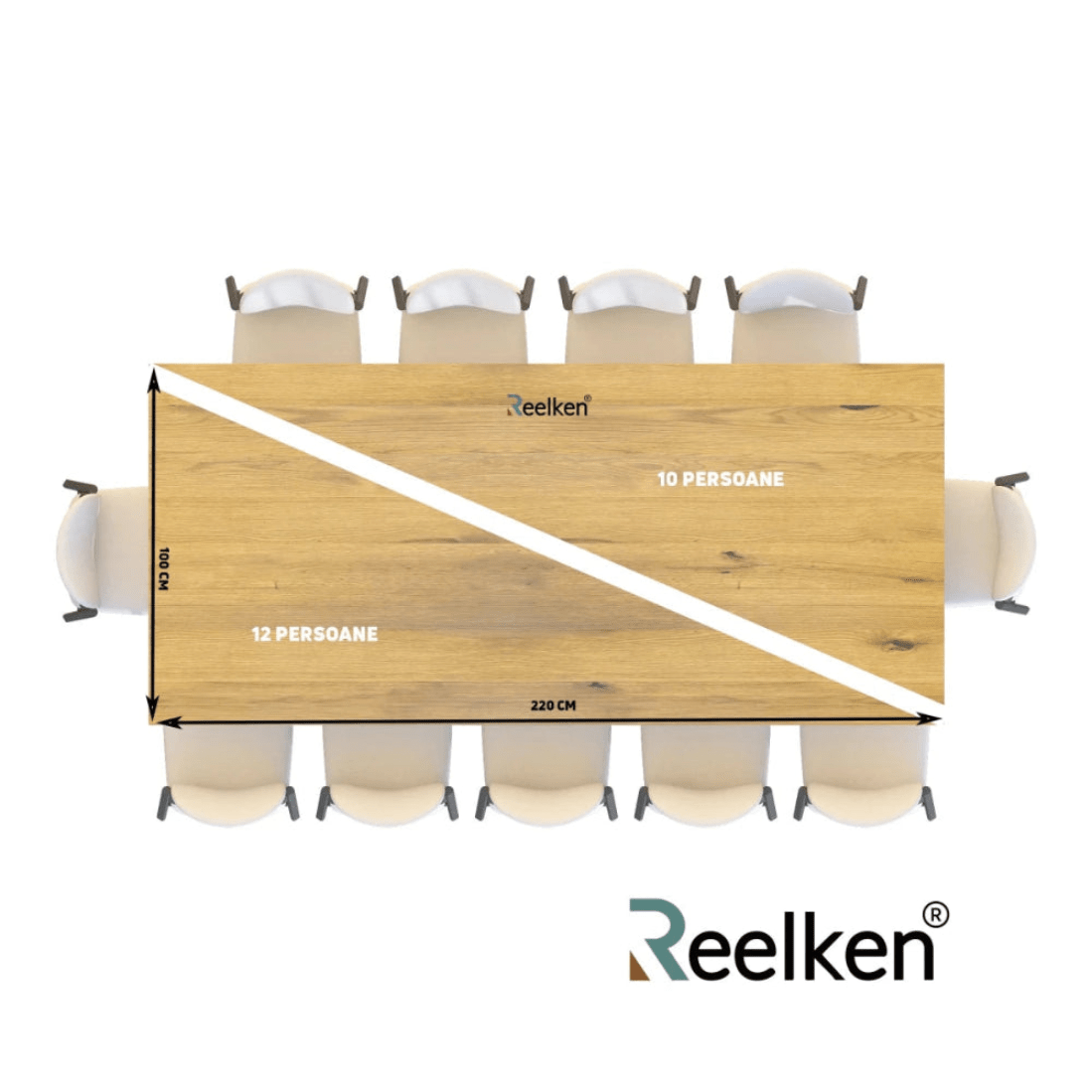 Masa din stejar model clasic - 10 persoane - 220x100x2,6cm - Reelken