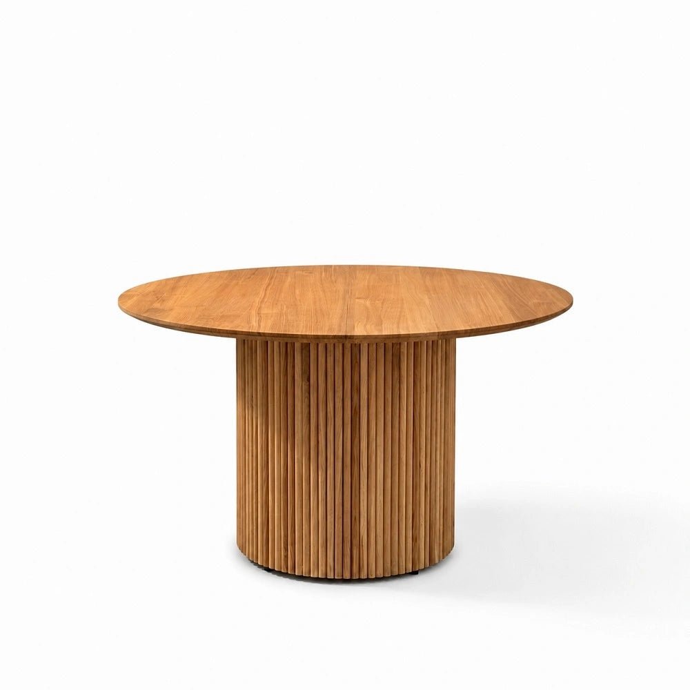 Masa rotunda extensibila din lemn masiv de stejar 115 cm cu picior central rotund - Reelken