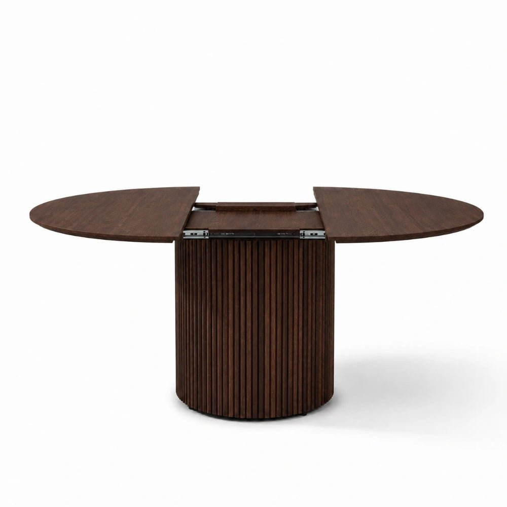 Masa rotunda extensibila din lemn masiv de stejar maro - 130 cm cu picior central rotund - Reelken