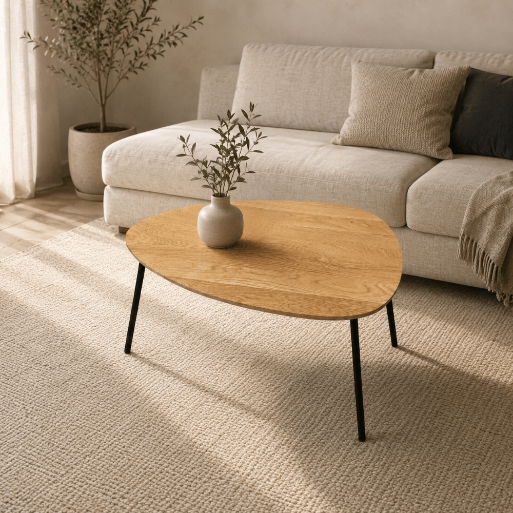 Masuta ovala de cafea din stejar masiv – 59,5x80x2,6 cm - Reelken