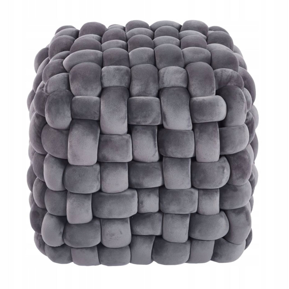 Puf patrat gri din catifea, matlasat geometric, taburet/suport picioare, sezut suplimentar, 43x43x40 cm - Reelken