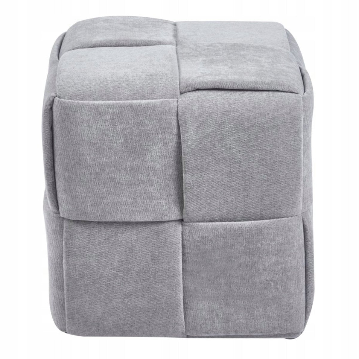 Puf tapitat Furnitex Maloy, gri, pătrat 38x38x38 cm, cusături geometrice, suport picioare și scaun suplimentar, sarcină max. 100 kg - Reelken