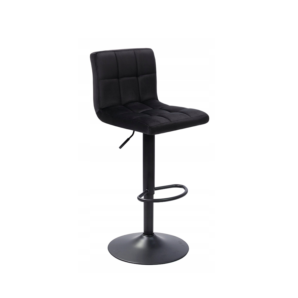 Scaun tip bar, tapitat cu catifea neagra, structură din otel vopsit electrostatic, inaltime reglabila sezut 64–84 cm