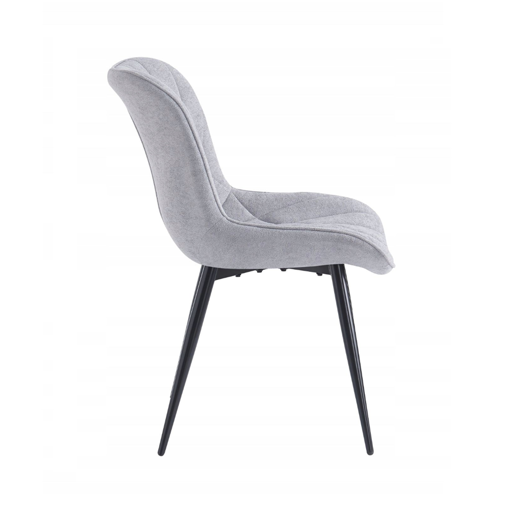 Scaun tapitat tip fotoliu, catifea gri, picioare metalice negre, confortabil pentru living si dining,  83 cm