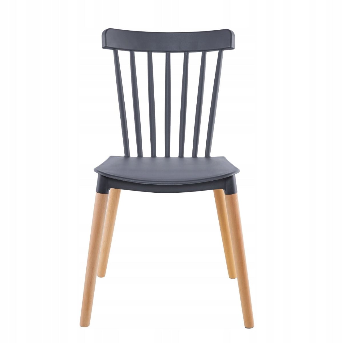 Scaun de dining scandinav K35-FX Furnitex, șezut PP gri, picioare din lemn de fag natural, design retro, montaj simplu, 81 cm, max. 120 kg - Reelken