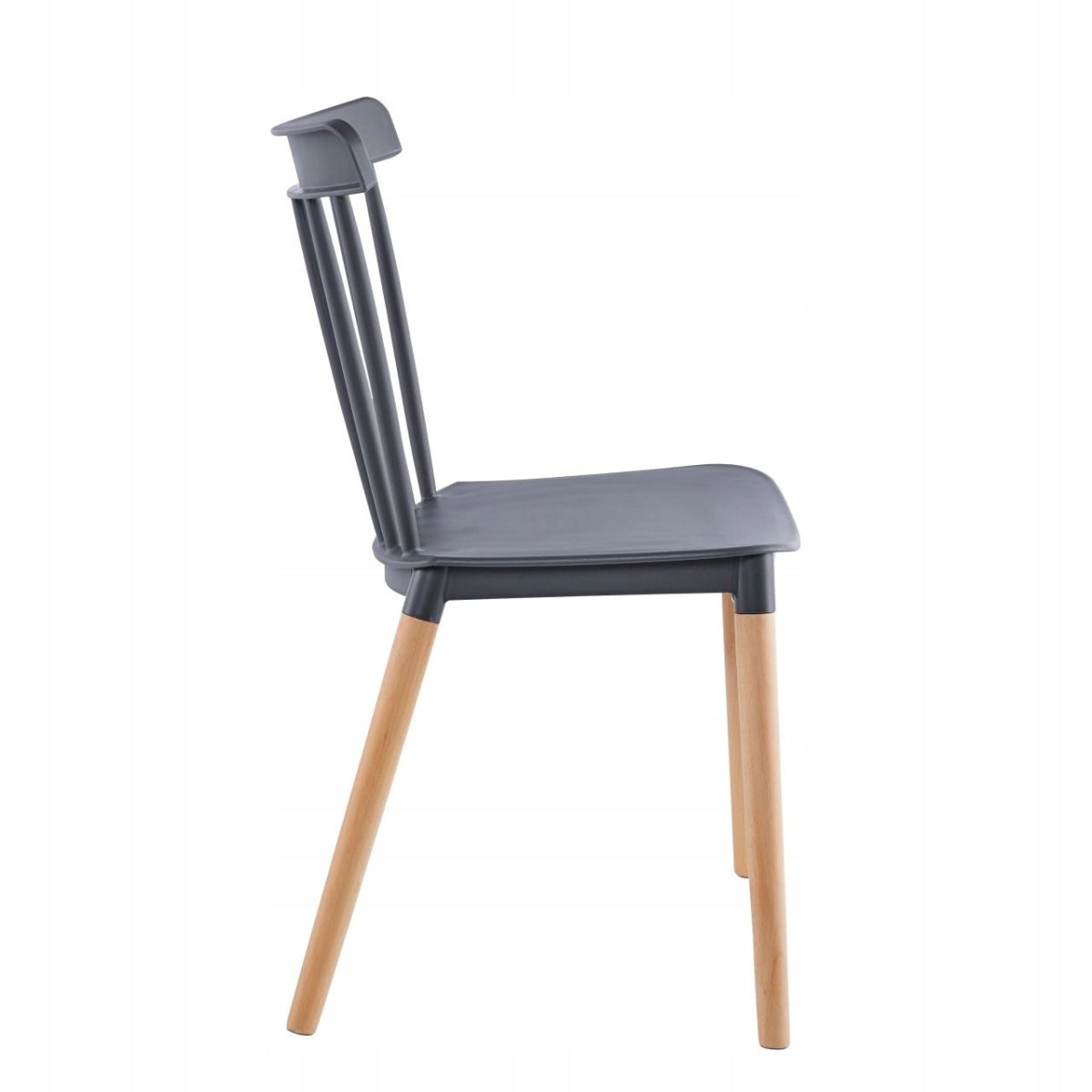 Scaun de dining scandinav K35-FX Furnitex, șezut PP gri, picioare din lemn de fag natural, design retro, montaj simplu, 81 cm, max. 120 kg - Reelken