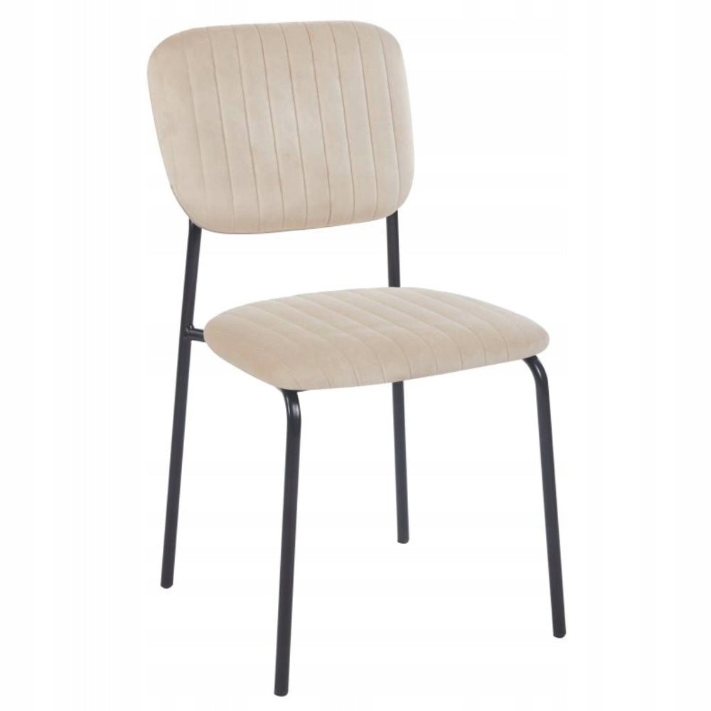 Scaun de dining, tapiterie catifea bej matlasata, picioare metalice negre, stil modern minimalist loft, 85 cm