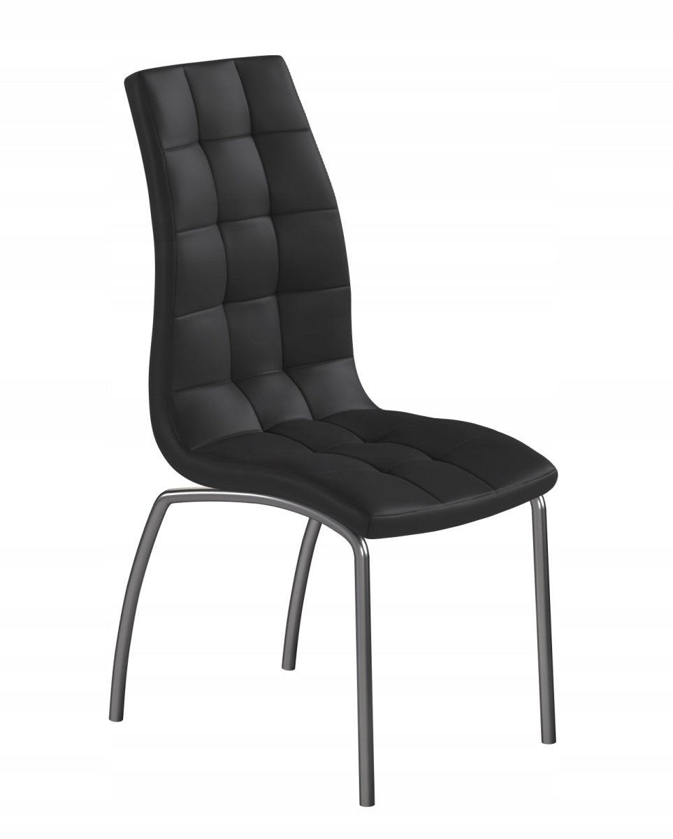 Scaun dining, piele ecologică neagră matlasată, spătar înalt, picioare metal cromat, H 102 cm - Reelken