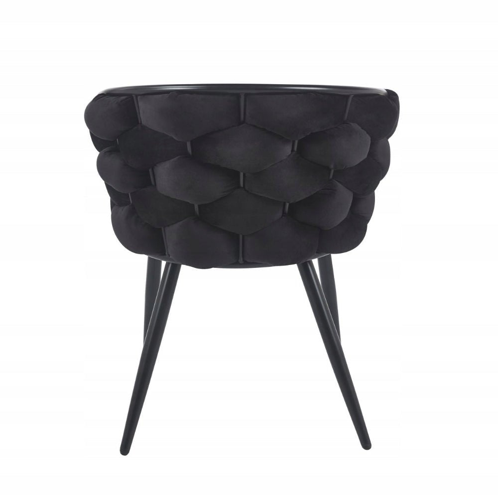 Scaun modern, catifea (velvet) neagra impletita, cadru metalic negru, pentru dining/sufragerie, 57x50x78 cm - Reelken