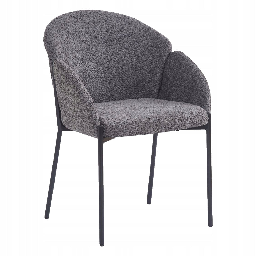 Scaun scandinav tapitat, tesatura „baranel” gri, picioare metalice negre, 61x55x89,5 cm - Reelken