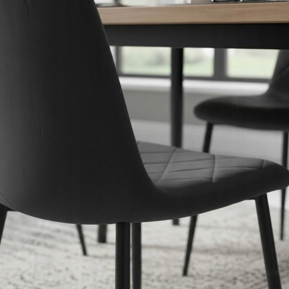 Scaun tapitat, catifea velvet negru, picioare metalice negre, stil loft, pentru living și bucatarie, 87 cm - Reelken