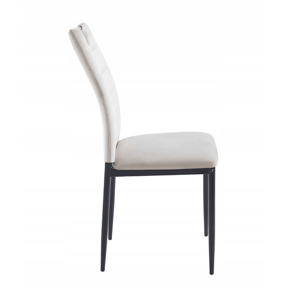 Scaun tapitat din catifea bej deschis, cu maner pe spatar, picioare metalice negre, pentru living/birou, 92 cm - Reelken