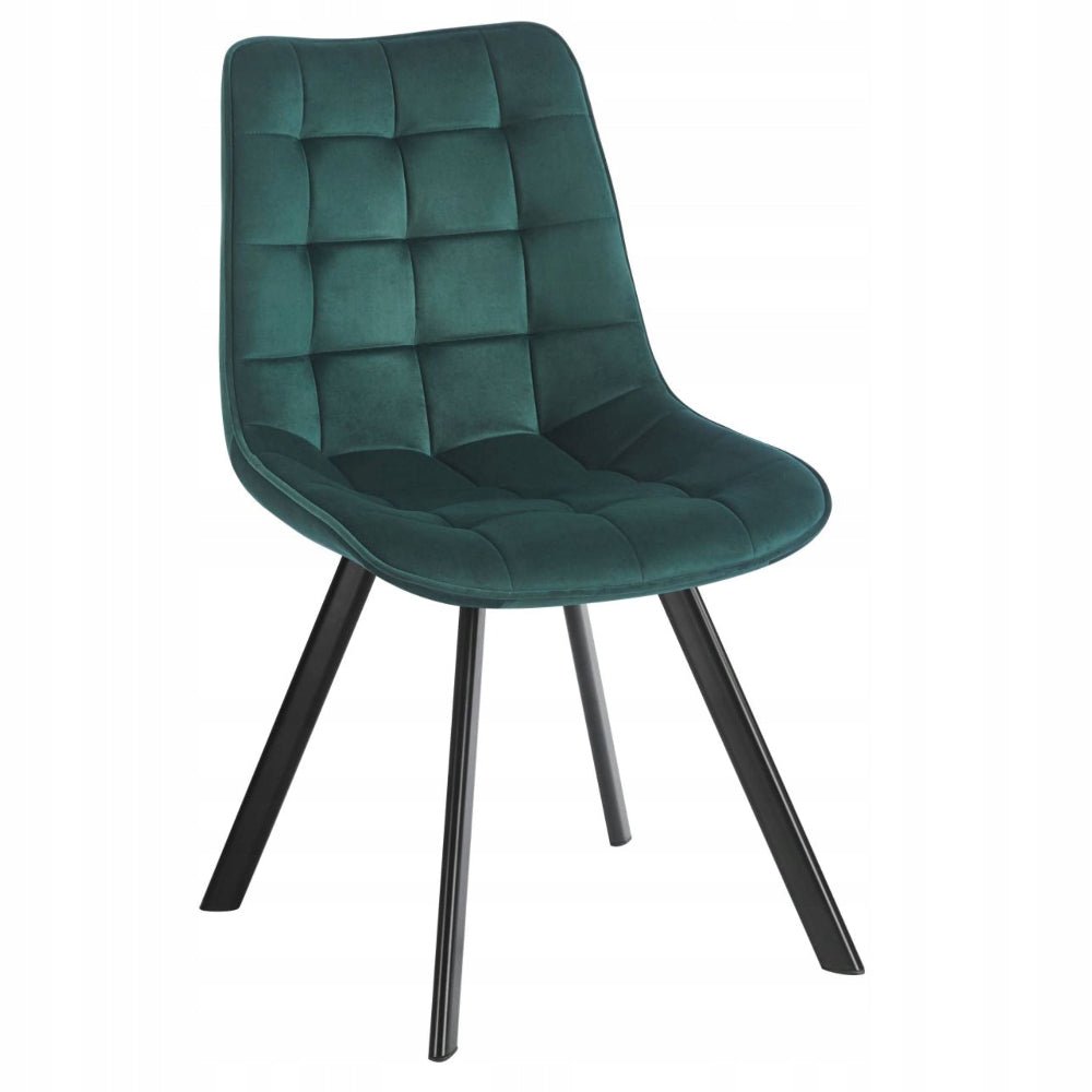 Scaun tapitat din catifea, culoare verde, picioare metalice negre, stil loft, pentru living si dining, 84 cm - Reelken