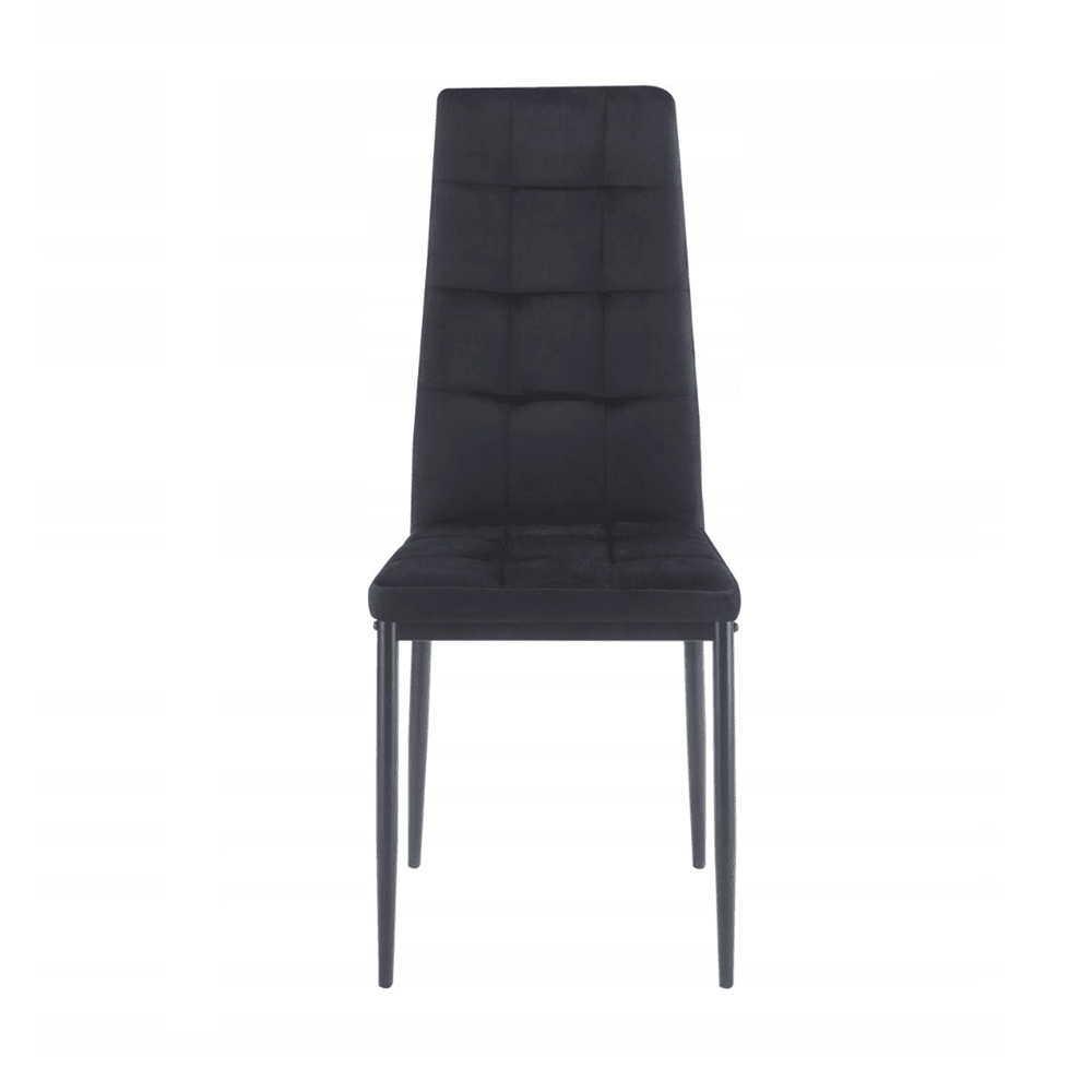 Scaun tapitat din catifea neagra, design modern, spatar matlasat, picioare metalice negre, pentru living, dining sau birou - Reelken