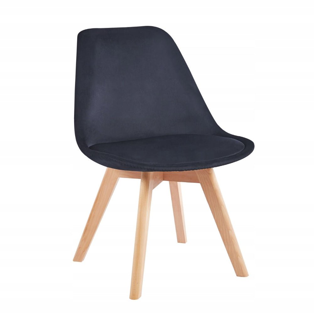 Scaun tapitat din catifea neagra, picioare din lemn de fag natural, pentru dining si living, 83 cm - Reelken