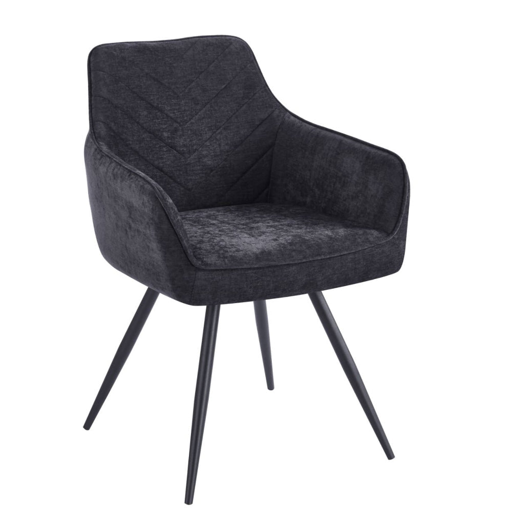 Scaun tapitat din catifea neagra, pivotant 180° cu Auto-Return, sezut cu arcuri pocket, picioare metalice negre, pentru dining/living - Reelken